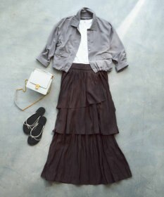 組曲 【入江未悠さんコラボ】ギャザーライトデシンティアード スカート