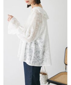 Green Parks シアージャガード花柄フリルブラウス