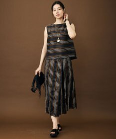 自由区 マルチストライプジャカードノースリーブ ブラウス