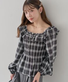 earth music&ecology 【予約】チェックシャーリングブラウス