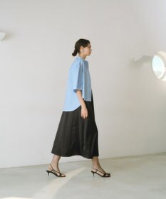 #Newans 【洗濯機可能/シワになりにくい】〈お尻・太ももをカバー〉フレアスリーブイタリアンカラーシャツ