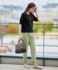 Tiaclasse L 【小倉優子さん着用・洗える・接触冷感・汗ジミ防止】“サマさまカットソー”パール付きパフスリーブトップス