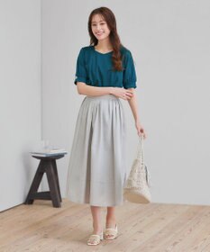 Tiaclasse L 【小倉優子さん着用・洗える・接触冷感・汗ジミ防止】“サマさまカットソー”パール付きパフスリーブトップス