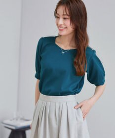 Tiaclasse L 【小倉優子さん着用・洗える・接触冷感・汗ジミ防止】“サマさまカットソー”パール付きパフスリーブトップス