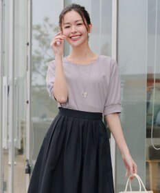 Tiaclasse L 【小倉優子さん着用・洗える・接触冷感・汗ジミ防止】“サマさまカットソー”パール付きパフスリーブトップス