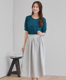 Tiaclasse L 【小倉優子さん着用・洗える・接触冷感・汗ジミ防止】“サマさまカットソー”パール付きパフスリーブトップス