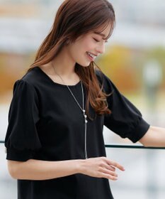 Tiaclasse L 【小倉優子さん着用・洗える・接触冷感・汗ジミ防止】“サマさまカットソー”パール付きパフスリーブトップス