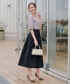 Tiaclasse L 【小倉優子さん着用・洗える・接触冷感・汗ジミ防止】“サマさまカットソー”パール付きパフスリーブトップス