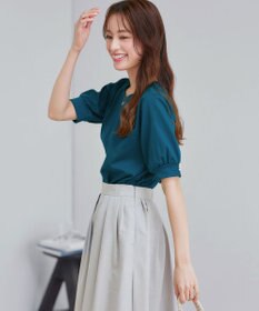 Tiaclasse L 【小倉優子さん着用・洗える・接触冷感・汗ジミ防止】“サマさまカットソー”パール付きパフスリーブトップス