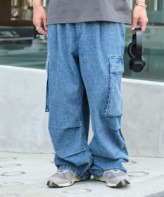 WEGO 【ユニセックス着用ITEM】デニムイージーカーゴパンツ