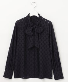 自由区 【洗える】カットジャカード ボウタイブラウス