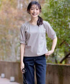 Tiaclasse L 【小倉優子さん着用・洗える・接触冷感・汗ジミ防止】“サマさまカットソー”パール付きパフスリーブトップス