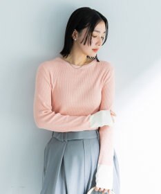 Green Parks アンチピリング袖配色ニットプルオーバー