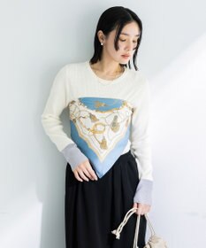 Green Parks アンチピリング袖配色ニットプルオーバー