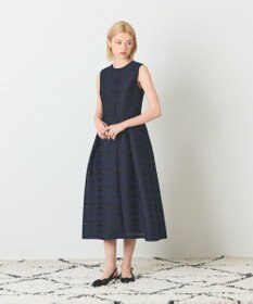 GRACE CONTINENTAL ボーダーメッシュジャガードドレス