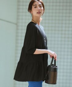 23区 L シャイニーシアーニット ティアード チュニック ブラック系