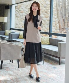 Tiaclasse 【ブラウス&ベスト&パンツ3点セット】リボンタイブラウス＋ベスト付き 3点セットアップ