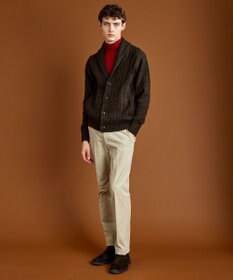 JOSEPH ABBOUD 【イタリア糸使用/軽く暖かい】 ラムウールケーブル柄ショールカラーカーデ