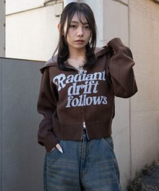 WEGO グラフィックジャガードニットZIPパーカー