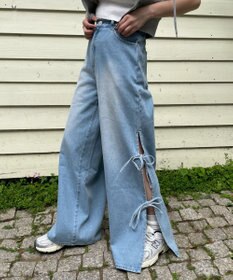 WEGO 【ウエストゴム/楽ちん】サマーデニムサイドリボンパンツ