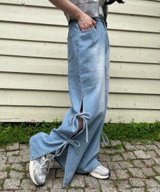 WEGO 【ウエストゴム/楽ちん】サマーデニムサイドリボンパンツ