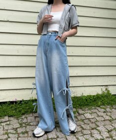 WEGO 【ウエストゴム/楽ちん】サマーデニムサイドリボンパンツ