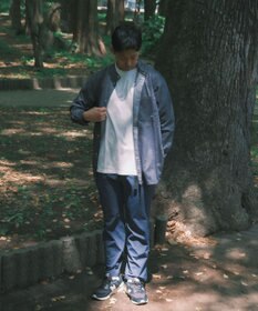 SHARE PARK MENS 【UVカット・撥水・ストレッチ】イージーデニムノーカラーシャツ