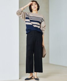 自由区 S 【UVカット・接触冷感・洗える】コットンサテンクロップド丈ワイドストレート パンツ