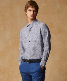 JOSEPH ABBOUD 【キングサイズ・麻100％・軽い・涼しい】 モイスチャーリネンペイズリー シャツ