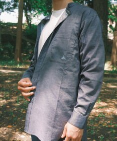 SHARE PARK MENS 【UVカット・撥水・ストレッチ】イージーデニムノーカラーシャツ