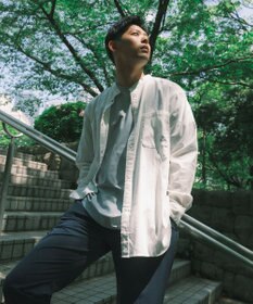 SHARE PARK MENS 【UVカット・撥水・ストレッチ】イージーデニムノーカラーシャツ