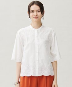自由区 【カタログ掲載・接触冷感・洗える】エンブロイダリーローンシャツ ブラウス オフ