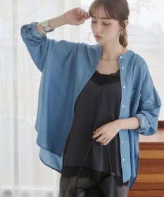 WEGO 【ANGIE VINTAGE】シアーデニムバンドカラーシャツ