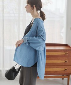 WEGO 【ANGIE VINTAGE】シアーデニムバンドカラーシャツ