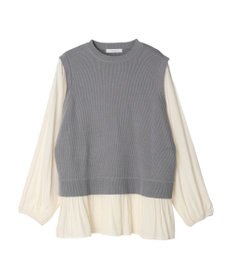 Green Parks とろみ布帛ドッキングニットチュニック