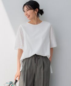 23区 【洗える】エンブロイダリー コンビジャージー カットソー