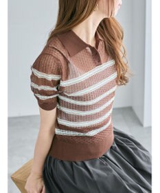 Te chichi 透かしマルチボーダーニットポロ