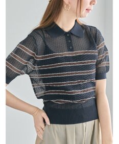 Te chichi 透かしマルチボーダーニットポロ