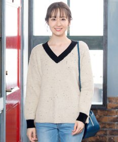 Tiaclasse 【洗える】表情豊かなメランジニットVネックトップス