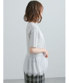 Te chichi レースヘム5分袖クルーカーディガン