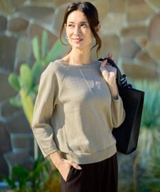 自由区 ペーパーコットンスクエアネックニット プルオーバー ベージュ