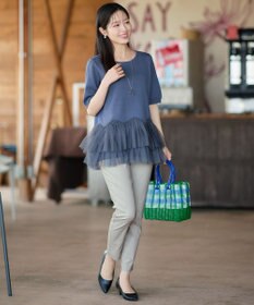 Tiaclasse L 麻混ストレッチテーパードパンツ