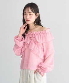 earth music&ecology シアーチェック2wayオフショルブラウス