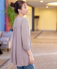 Tiaclasse L 【洗える】ヴィンテージサテンタックシャツチュニック