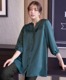 Tiaclasse L 【洗える】ヴィンテージサテンタックシャツチュニック