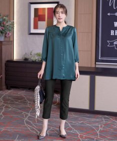 Tiaclasse L 【洗える】ヴィンテージサテンタックシャツチュニック