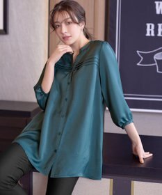 Tiaclasse L 【洗える】ヴィンテージサテンタックシャツチュニック