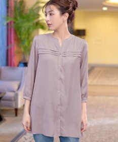 Tiaclasse L 【洗える】ヴィンテージサテンタックシャツチュニック