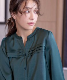 Tiaclasse L 【洗える】ヴィンテージサテンタックシャツチュニック