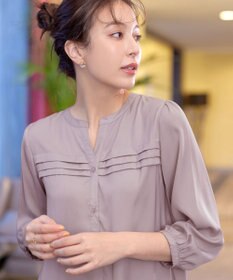 Tiaclasse L 【洗える】ヴィンテージサテンタックシャツチュニック